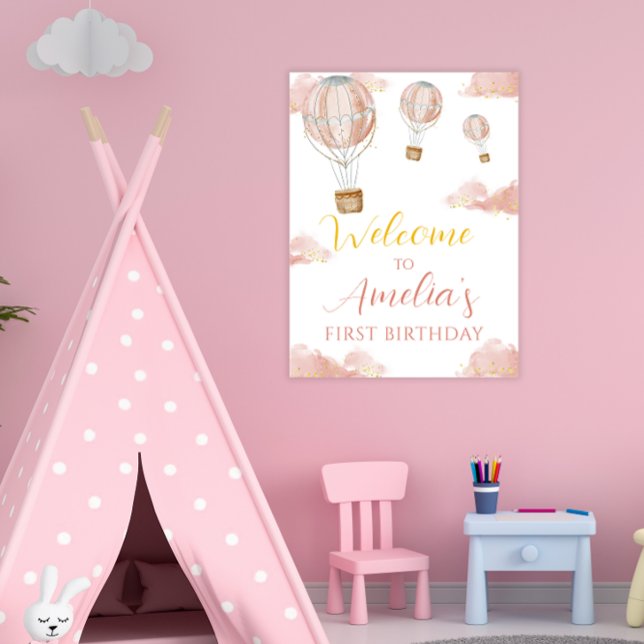 Dreamy Pink Balloon First Birthday Girl Glitzer Poster (Von Creator hochgeladen)