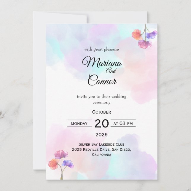 Dreamy Pink & Blue Wedding Einladungen (Vorderseite)