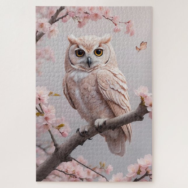 Dreamy Pink Cherry Blüten Owl (Vertikal)