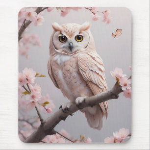 Dreamy Pink Cherry Blüten Owl Mousepad