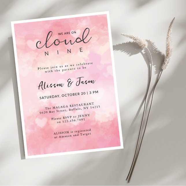 Dreamy Pink Cloud Nine Modern Stylish Baby Shower Einladung (Von Creator hochgeladen)