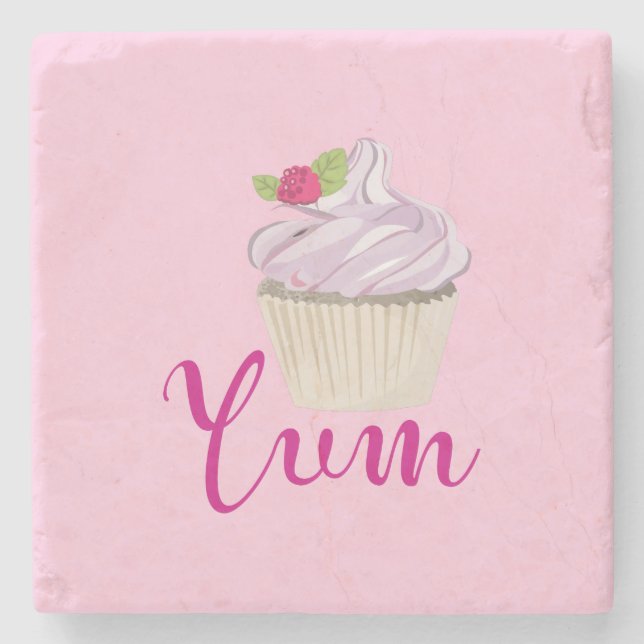 Dreamy Pink Cupcake mit Raspberry Yum! Steinuntersetzer (Vorderseite)