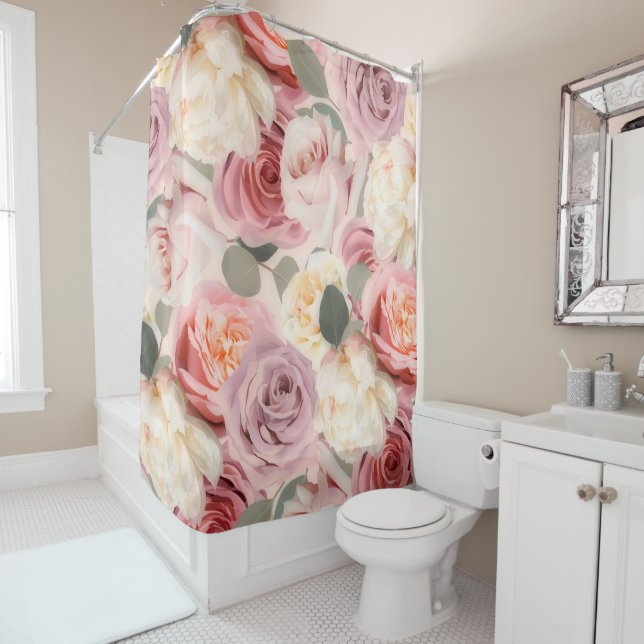 Dreamy Pink Floral Elegantes Shabby Chic Rose Duschvorhang (Beispiel)