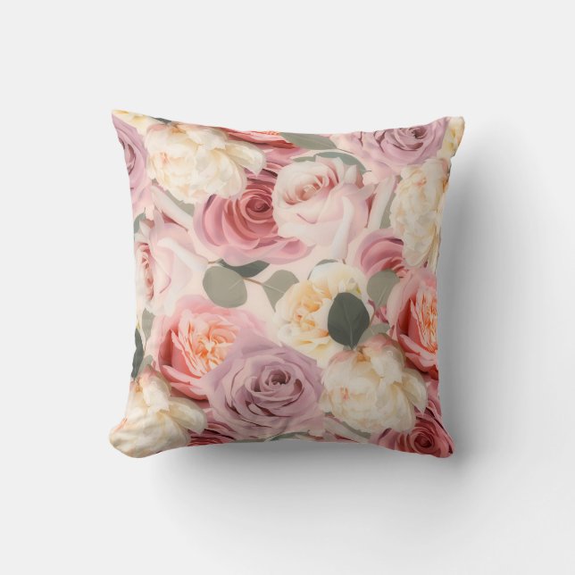 Dreamy Pink Floral Elegantes Shabby Chic Rose Kissen (Vorderseite)
