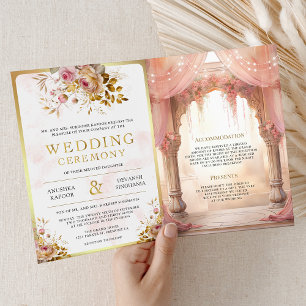 Dreamy Pink Floral Indian Mandap Hindu Wedding Einladung