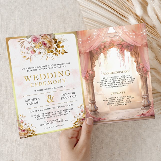 Dreamy Pink Floral Indian Mandap Hindu Wedding Einladung (Von Creator hochgeladen)