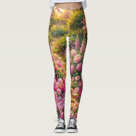 Dreamy Pink Flower Garden Path Painting Leggings