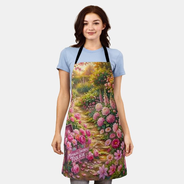Dreamy Pink Flower Garden Path Painting Schürze (Getragen)