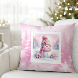 Dreamy Pink Forest Pillow Pinkmas Snowman Gift Kissen
