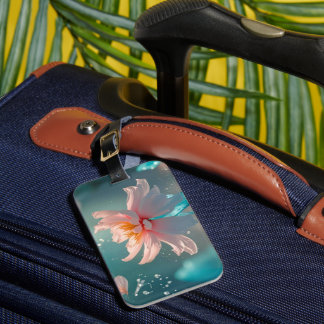 Dreamy Pink Lotus and Butterfly in Aqua Water Gepäckanhänger