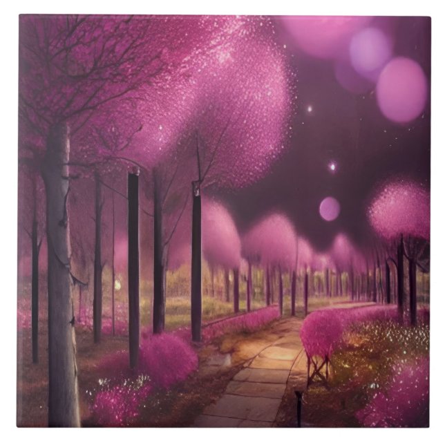 Dreamy Pink Nightscape Fliese (Vorderseite)