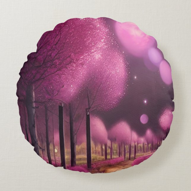 Dreamy Pink Nightscape Rundes Kissen (Vorderseite)