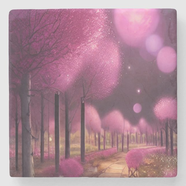 Dreamy Pink Nightscape Steinuntersetzer (Vorderseite)