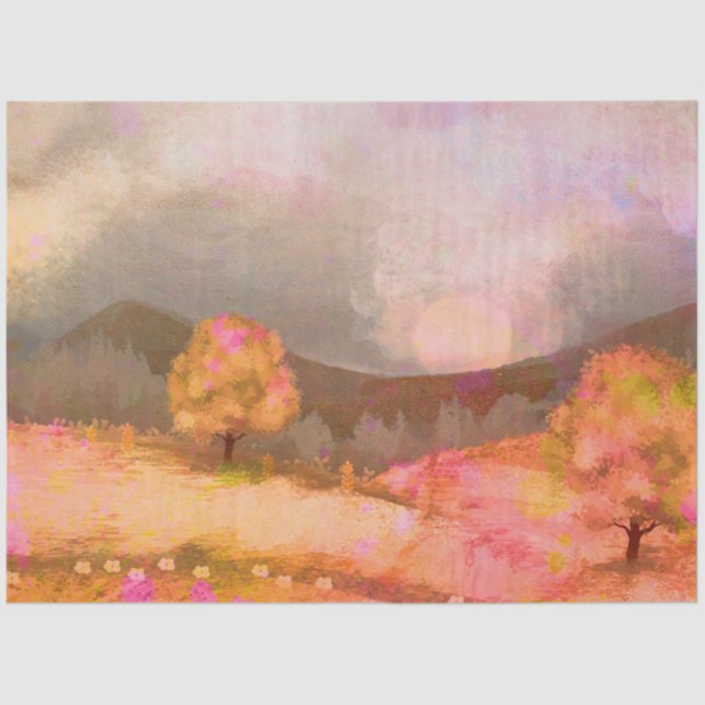 Dreamy Pink Orange Wasserfarbe Landschaft Seidenpapier (Vorderseite)