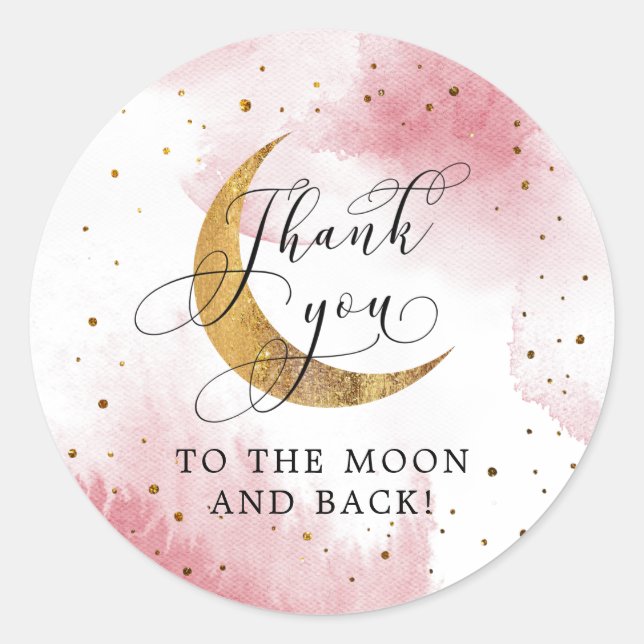Dreamy Pink Over the Moon Girl Birthday Party Runder Aufkleber (Vorderseite)