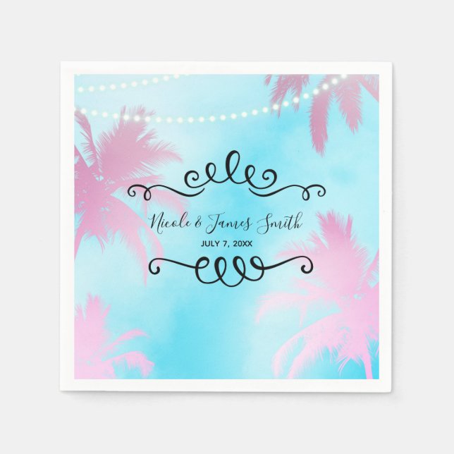 Dreamy Pink Palm Trees & Blue Sky String Lights Serviette (Vorderseite)