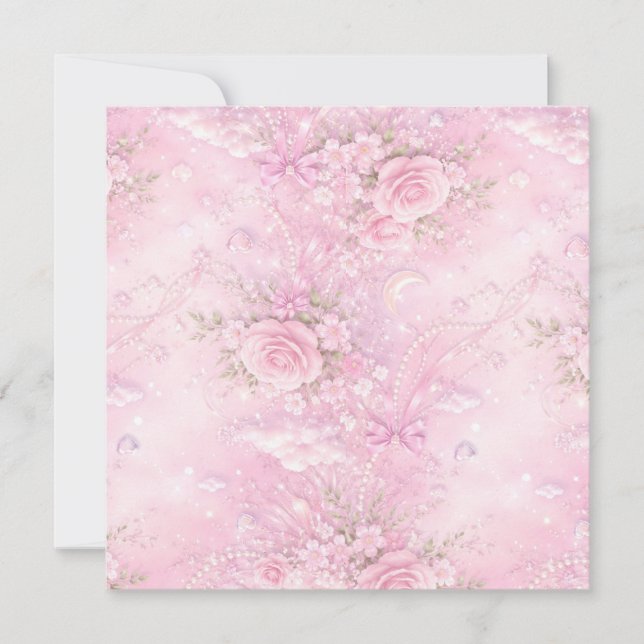 Dreamy Pink Rose Floral Pearls Bows Sparkle Pastel (Vorderseite)