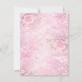 Dreamy Pink Rose Floral Pearls Bows Sparkle Pastel RSVP Karte