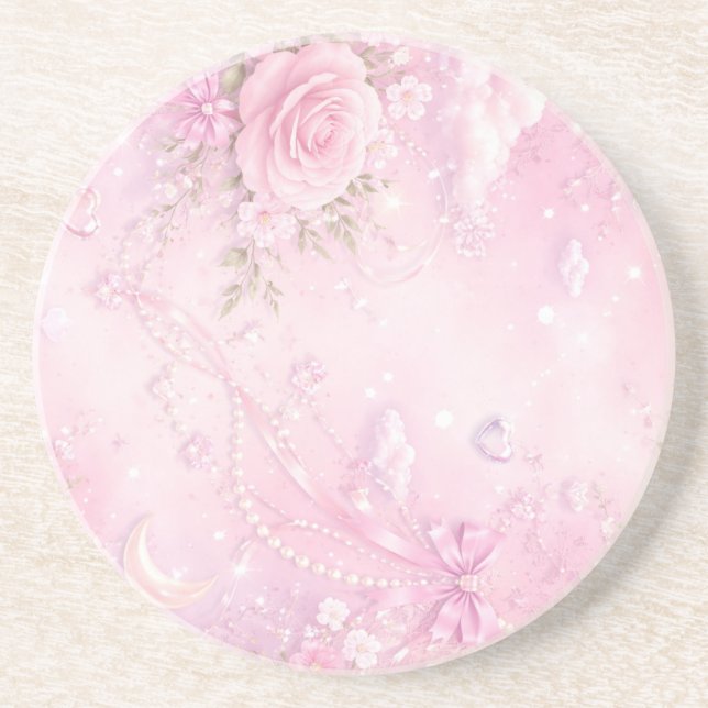 Dreamy Pink Rose Floral Pearls Bows Sparkles Getränkeuntersetzer (Vorne)