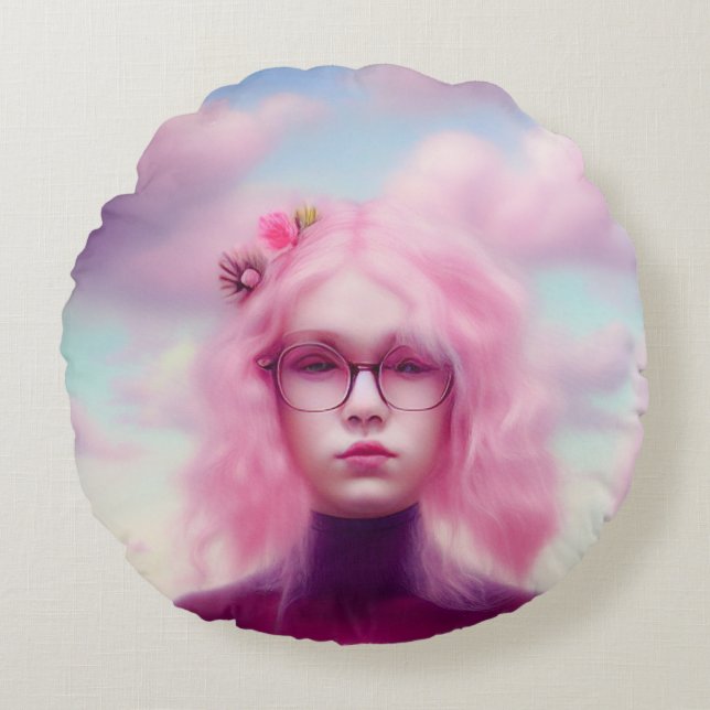 Dreamy Pink Rundes Kissen (Vorderseite)