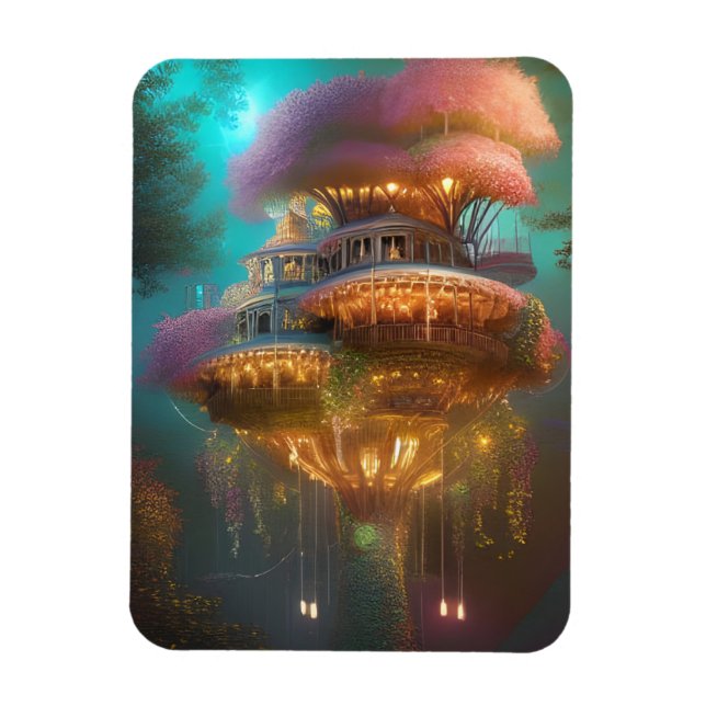 Dreamy Pink Treehouse Digitale Kunst Magnet (Vertikal)