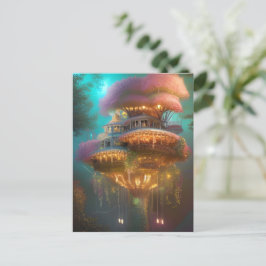 Dreamy Pink Treehouse Digitale Kunst Postkarte