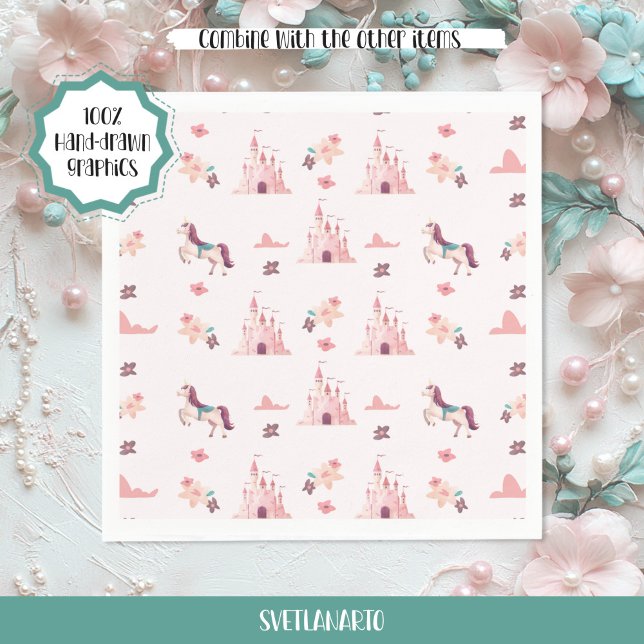 Dreamy Princess Castle Paper Napkin Serviette (Frontal view)