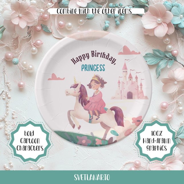 Dreamy Princess Riding Unicorn Paper Plate Pappteller (Von Creator hochgeladen)