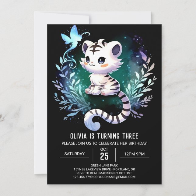 Dreamy Printable Tiger Birthday Einladung (Vorderseite)