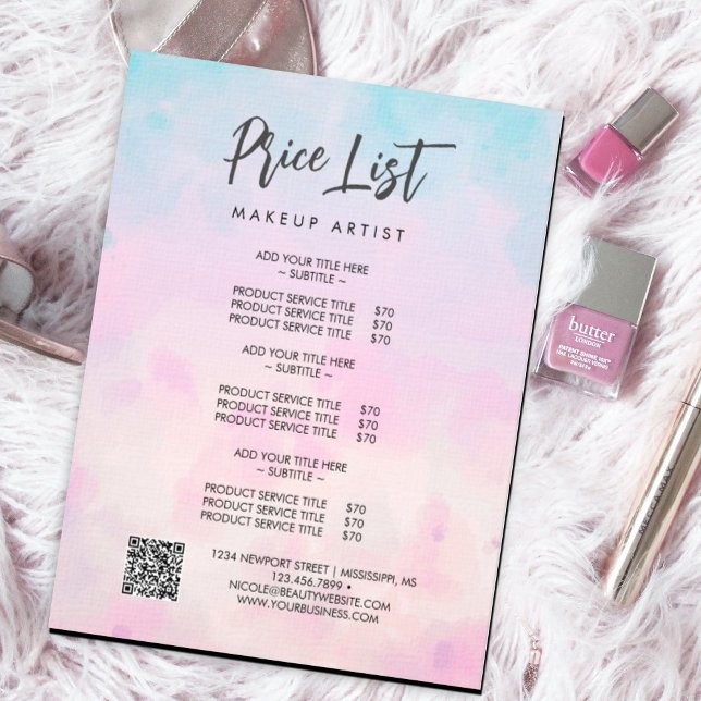 Dreamy Rainbow Unicorn Aquarell Flyer (Whimsical and dreamy #pricelist #flyer #makeupartist #springsummer #colorful)