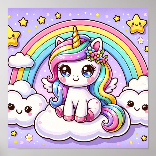 Dreamy Rainbow Unicorn - Ein magisches Kinderzimme Poster (Vorne)