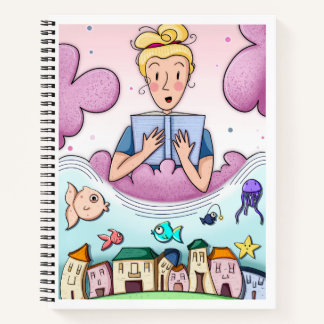 Dreamy Reading Illustration Spiral Notebook Notizbuch