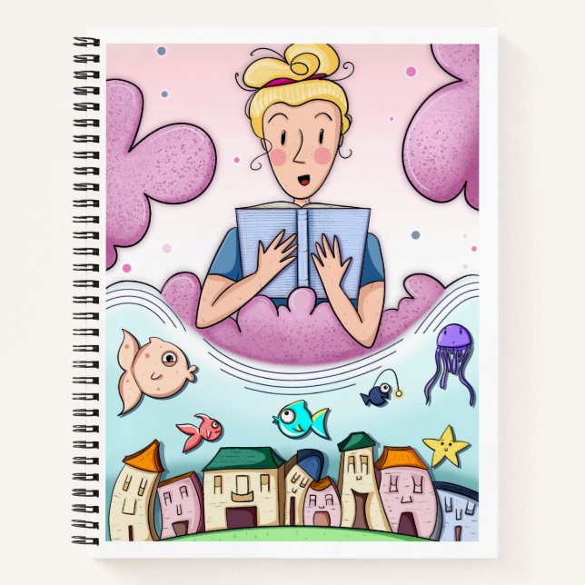 Dreamy Reading Illustration Spiral Notebook Notizbuch (Vorderseite)