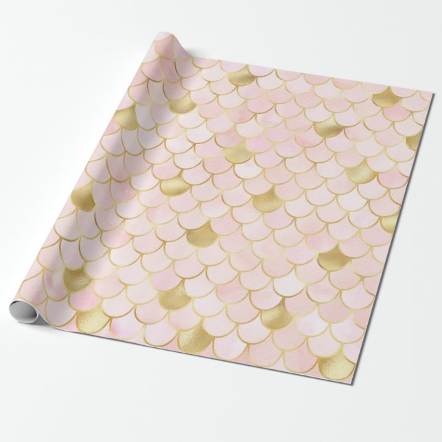 Dreamy Rosa und Gold Meerjungwaagen Geschenkpapier (Ungerollt)