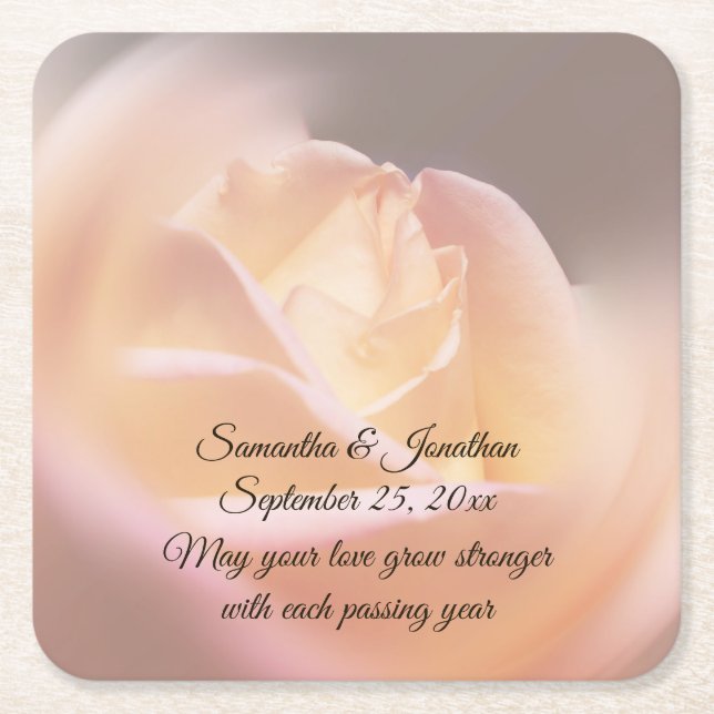 Dreamy Rose Blume Personalisiert Hochzeit Rechteckiger Pappuntersetzer (Vorderseite)