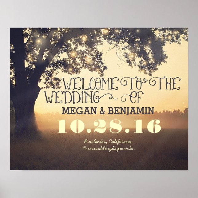 Dreamy Rustic Tree Lights Wedding Willkommenszeich Poster (Vorne)