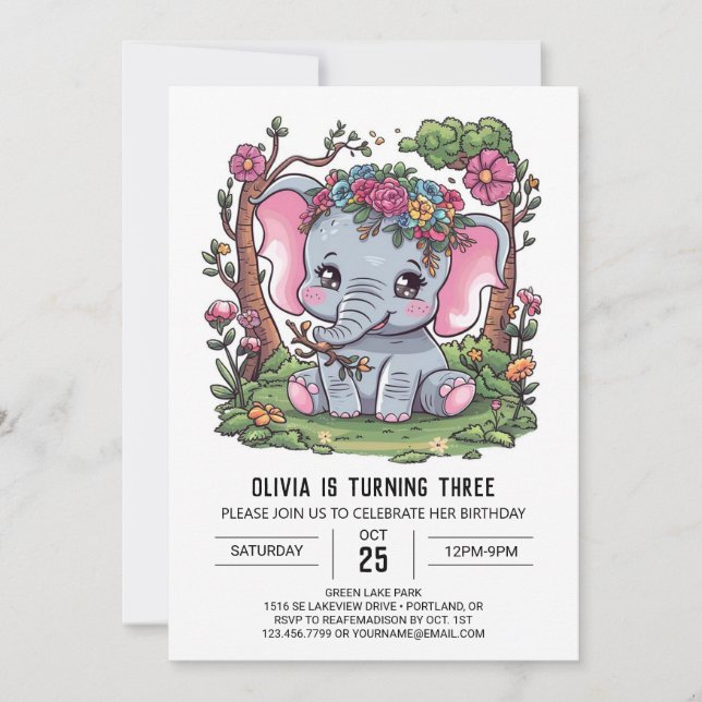 Dreamy Safari Elephant Digital Geburtstag Einladung (Vorderseite)