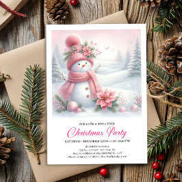 Dreamy Snowy Forest Pink Snowman Christmas Invite  Einladung