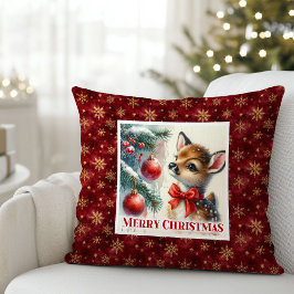 Dreamy snowy scene baby deer kids room decor  kissen