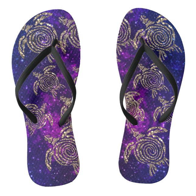 Dreamy Spiral Gold Shimmery Sea Turtles Flip Flops (Fußbett)