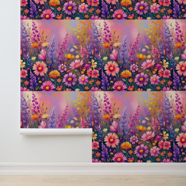 Dreamy Spring Floral Meadow Garden Peel and Stick Tapete (Anwendung)