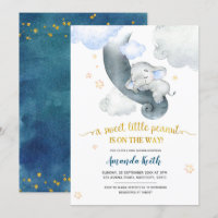 Dreamy Stars Blue Elephant Baby shower Invitation