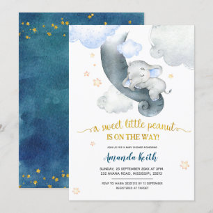 Dreamy Stars Blue Elephant Baby shower Invitation