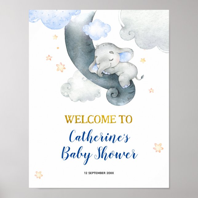 Dreamy Stars Elephant Boy Baby Dusche Begrüßungsze Poster (Vorne)