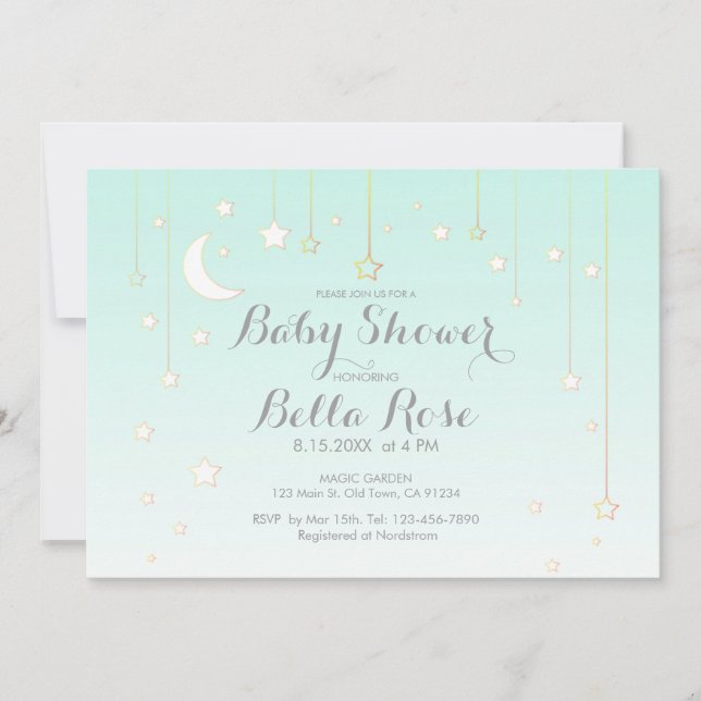 Dreamy Stars Mint Gender Neutral Baby Shower Card Einladung (Vorderseite)