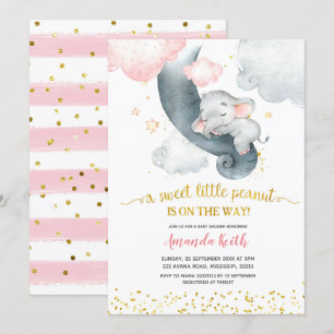 Dreamy Stars Pink Elephant Baby Dusche Einladung