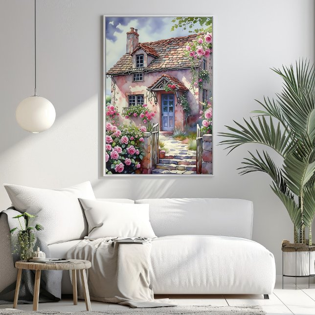 Dreamy Summer Village mit Rose Poster (Dreamy Summer Village with Roses Poster Mockup 1)