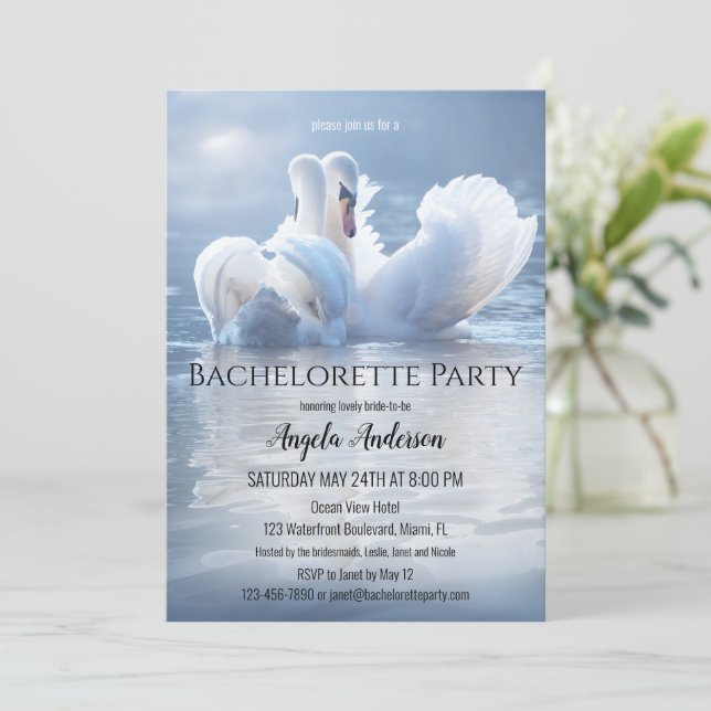Dreamy Swan Lake Junggeselinnen-Abschied Einladung (Stehend Vorderseite)