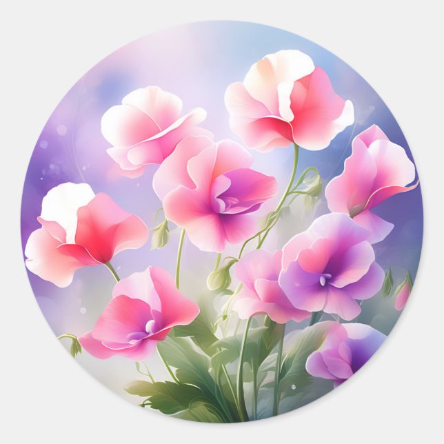 Dreamy Sweet Pea Blossom Runder Aufkleber (Vorderseite)