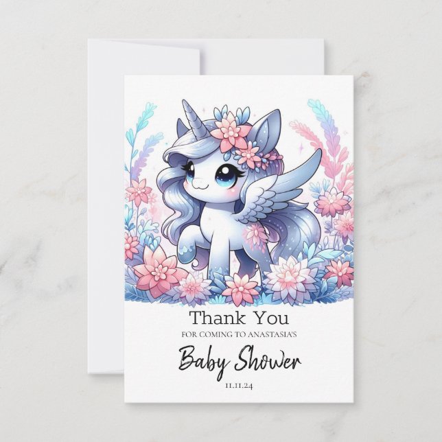 Dreamy Sweet Unicorn Kinderdusche Dankeskarte (Vorderseite)